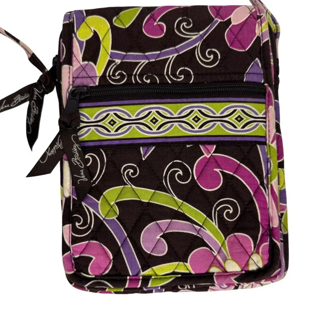 Vintage Vera‎ Bradley Brown with Pink Quilted Crossbody Bag Adjustable Strap